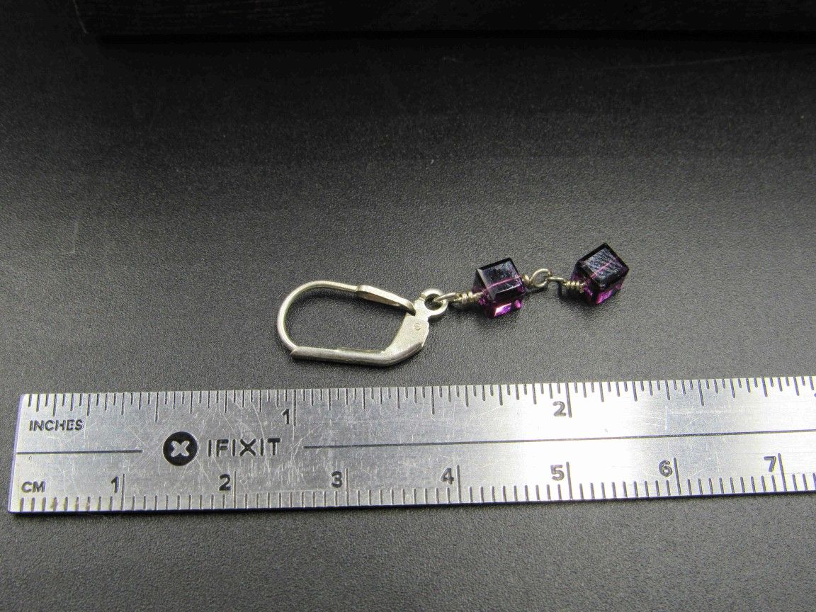 Sterling Silver Purple Box Crystal Earrings Vintage Wedding Engagement Anniversary Beautiful Everyday Minimalist Cute Sexy