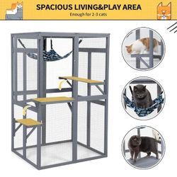 "Gray Catio Outdoor Cat Enclosure Window Access with Hammock Grey-Medium

"