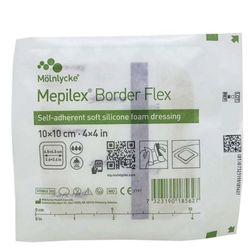Mepilex Border Flex - Self-Adherent Soft Silicone Foam Dressing, 4 Inches x 4 Inches, Tan, Sterile, 5 Count