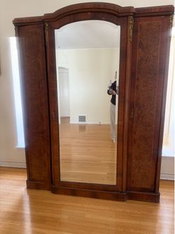 Authentic French Napoleon III Armoire c.1860 — Burl Walnut, Ormolu Bronze, Original Mirror