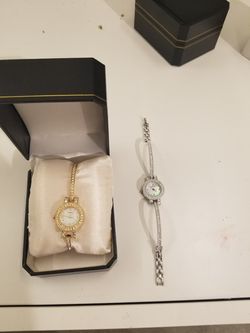 Swarovski jeweled vintage style watch with genuine mother of pearl face