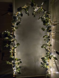 6 FT Gold Floral Arch with Lights – Quinceañera/Wedding Decor