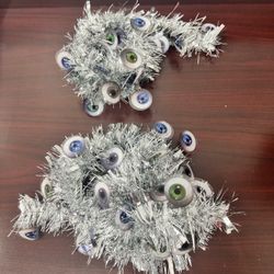 2 Halloween Eyeball Tinsel Garland – Silver – Approx. 4 Ft
