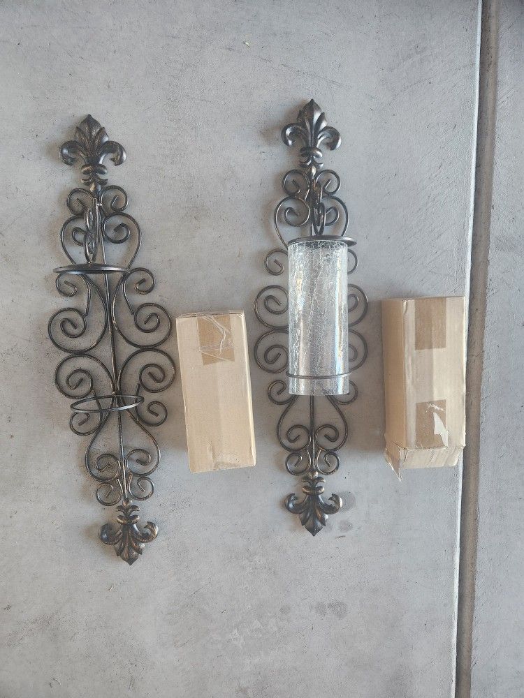 Hanging Wall Sconce Candle Holders Metal And Glass New