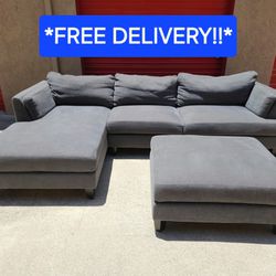 Beautiful L Shaped Sofa with Chaise and Large Ottoman/Chaise