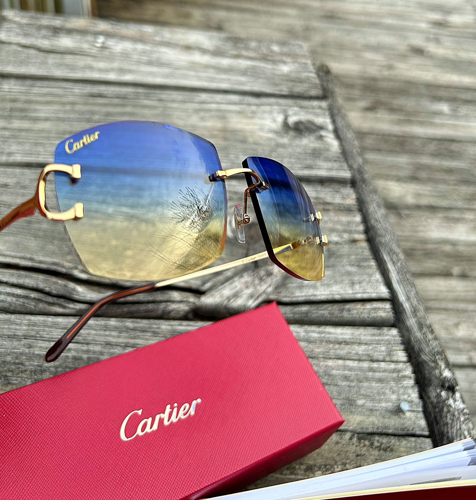 Cartier Glasses Gold Blue/yellow Two Tone