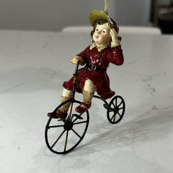 Hanging Ornament Girl in Red Dress Bike Bicycle Vintage 1920 Handmade Christmas 