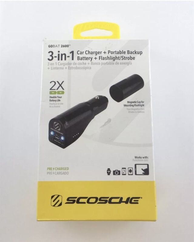 Scosche GoBat 2600 mAh 3-in-1 Power Bank With Emergency Flashlight Black PBC7