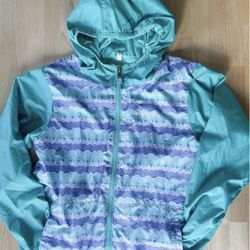 Columbia Girls Rain Jacket sz M 10 12 Reversible Hooded Windbreaker Coat Teal