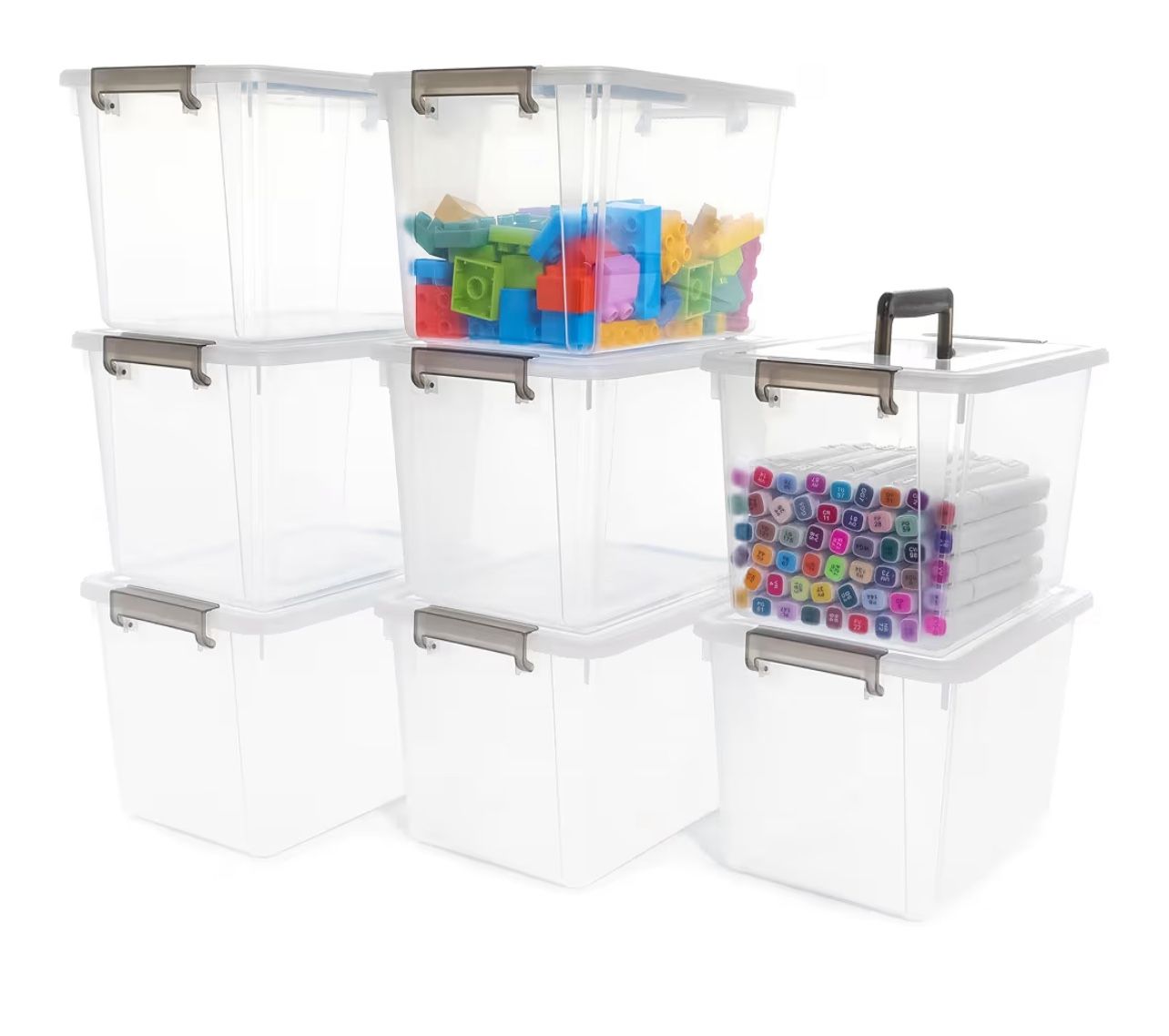 8 Packs 6 QT Plastic Storage Bins with Latching Lids Clear Storage Box with handle Stackable Storage Containers 