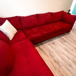 Beautiful Comfy L - Shape Red Velvet Sectional Sofa