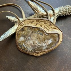 Unique Handcrafted Elk Skin and Agate Necklace by Native American Healer OBO