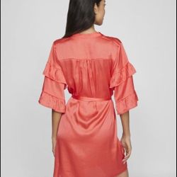 Reduced To $38✨️Size 6🎀TOPSHOP orange satin ruffle-front shirt dress🎀✨️