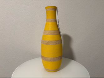 Tommy Bahama Wood Vase Yellow Stripes Handmade