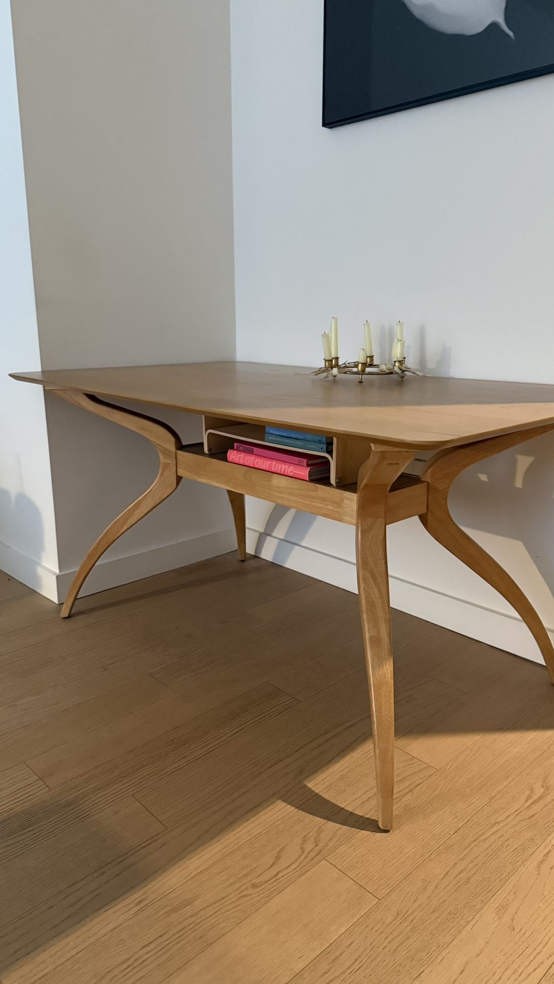 Unique Mid-Century Modern Dining Table - Solid Wood Base (61 inches)