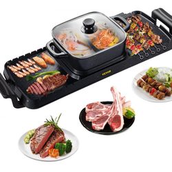 Soup N Grill V2 Hotpot Grill Combo, Indoor Korean BBQ, Shabu Shabu Electric Hot Pot with Divider, Portable with Free Strainer Scoops, Extra Long Chops