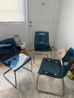 IKEA Tobias clear blue chairs chrome set of 3