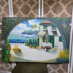 Original Oil on canvas Mediterranean painting by K. Robert's 24x36