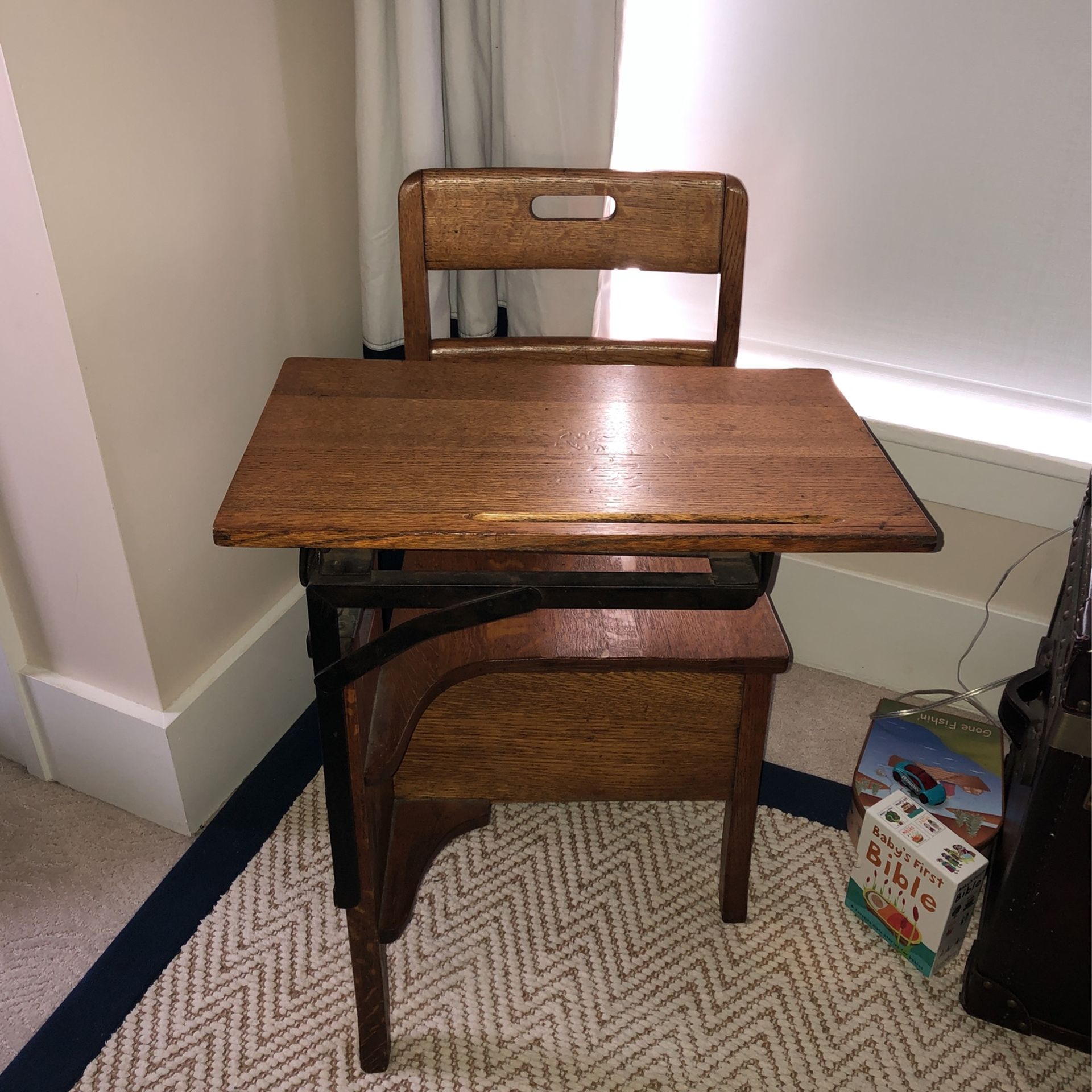 Antique Child’s Wooden Desk With Drawer 