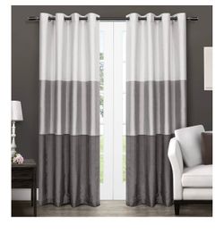 EXCLUSIVE HOME Chateau Striped Faux Silk Grommet Top Curtain Panel Pair