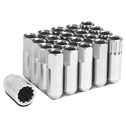  16Pcs M12 x 1.5 Open End 20mm OD/ 60mm Height Aluminum Alloy Lug Nuts 4Pcs Lock Nut  1Pc Key, Silver