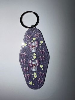 Purple Glitter Dr. Pepper Motel Keychain