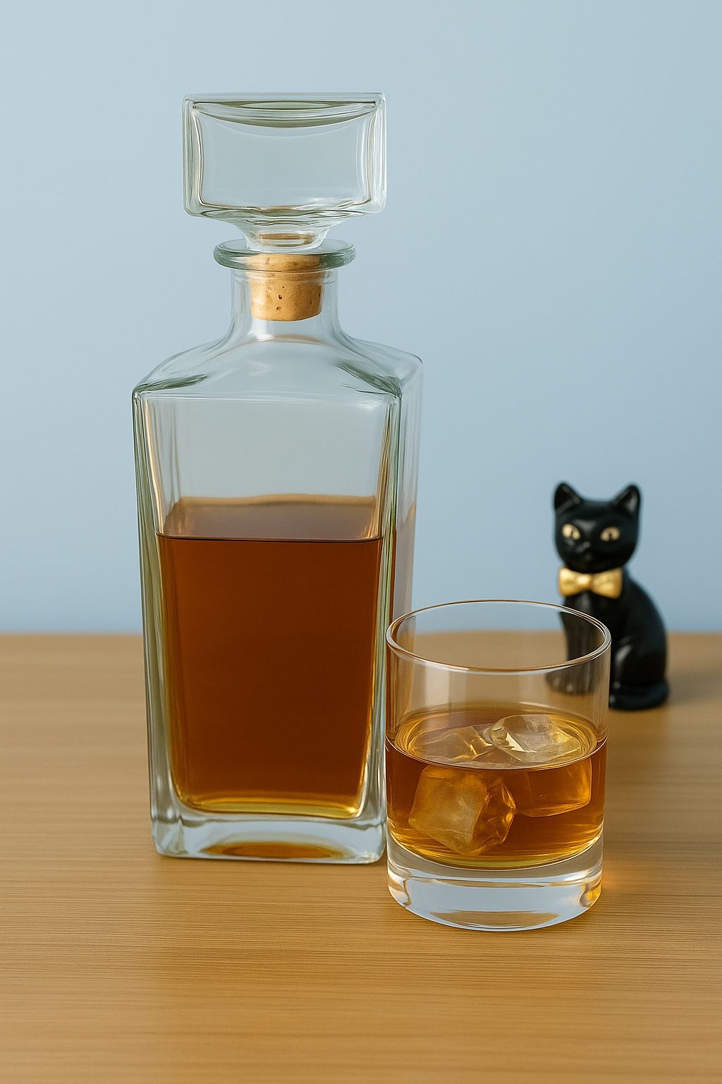 UG Scotland 1970s Clear Glass Liquor Bottle With Stopper, 10”