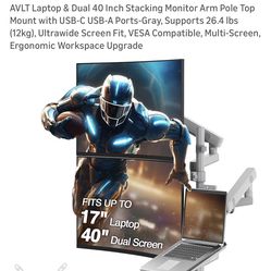 AVLT Laptop & Dual 40 Inch Stacking Monitor Arm Pole Top