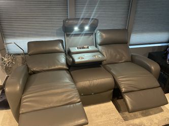 Two Gray Leather Recliners With Power And Lights. Great Condition!