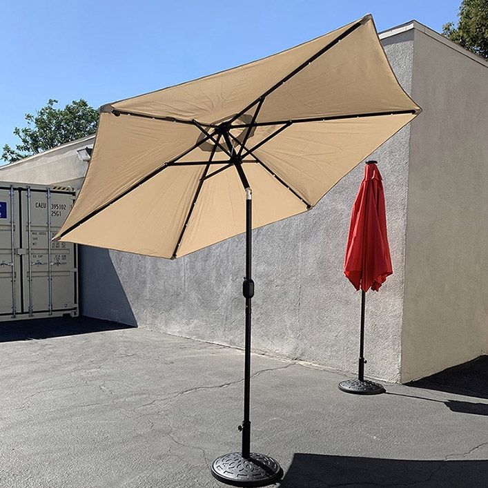 (Brand New) $70 Patio Umbrella Set (9 ft LED Umbrella and 30lbs Weight Base) Tilt Crank Outdoor Garden Market