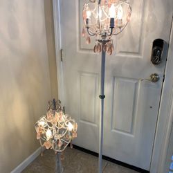 66” Tall x 33” Tall Vintage Pink Chandelier Lamp & Standing Light