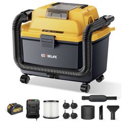 Cordless Shop Vac Wet and Dry, 4.3 Gallon Shop Vac with 5.0Ah Battery Powered, Fast Charger, HEPA Filter, Strap & Wheels, 3-in-1 Wet Dry Vacuum Cleane