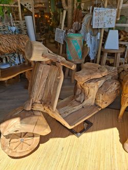 Large Handmade Wooden Motorcycle Sculpture