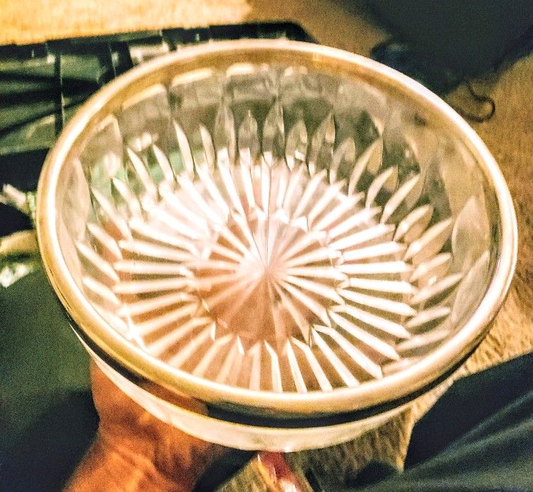 Leaded Crystal Glass Bowl with Silverplated Rim Vintage 9 inch