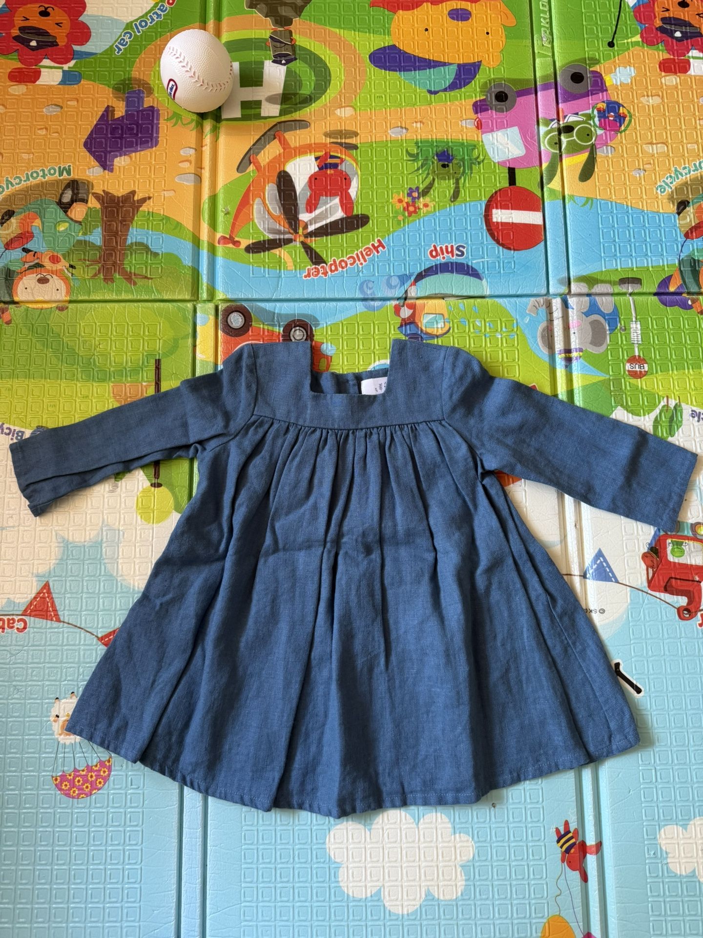 All the beautiful linen girl blue long sleeves dress