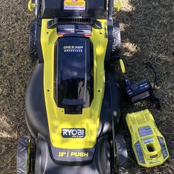 RYOBI ONE+ HP 18V Brushless 16 in. Cordless Battery Walk Behind Push Lawn Mower with1-4.0ah Battery And Charger