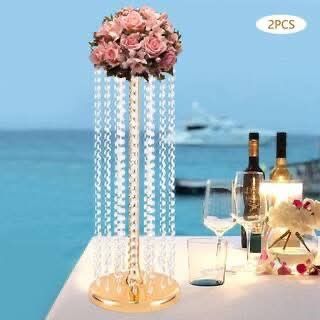 2-Piece 23.6 in. Tall Wedding Centerpieces Tabletop Flower Vases Gold Metal Flower Stand