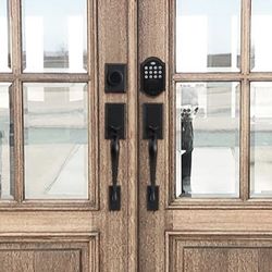 Door Lock - Keypad Deadbolt Electronic Keyless Entry Door Lock with Handle for Double Door, Matte Black