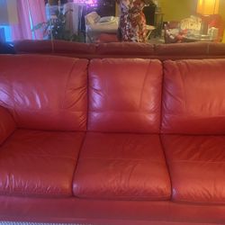 Leather Sofa, Ottoman 