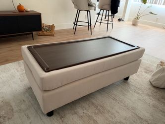 Upholstered Ottoman with Wood Tray Top