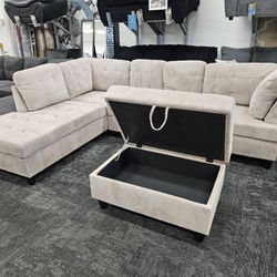 No Money Down No Credit Needed Gray Corduroy Sectional Special With Ottoman 