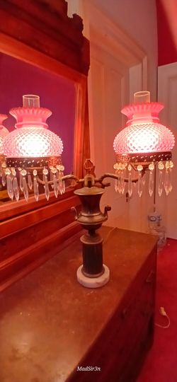 Fenton Cranberry Double Student Lamp 