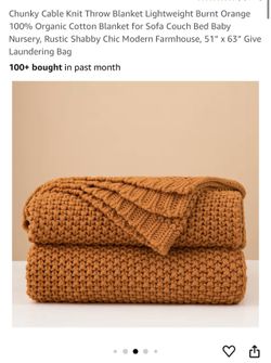 Chunky Cable Knit Throw Blanket Lightweight Burnt Orange