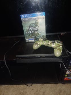 PS4 with Camo Controller and Assassin's Creed Valhalla