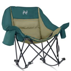 Oversized Rocking Camping Chair Metal Padded Camping Chair Portable Foldable Outdoor Rocking Chair for Camping, Green