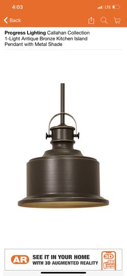 Progress Lighting Callahan Collection 1-Light Antique Bronze Kitchen Island Pendant with Metal Shade