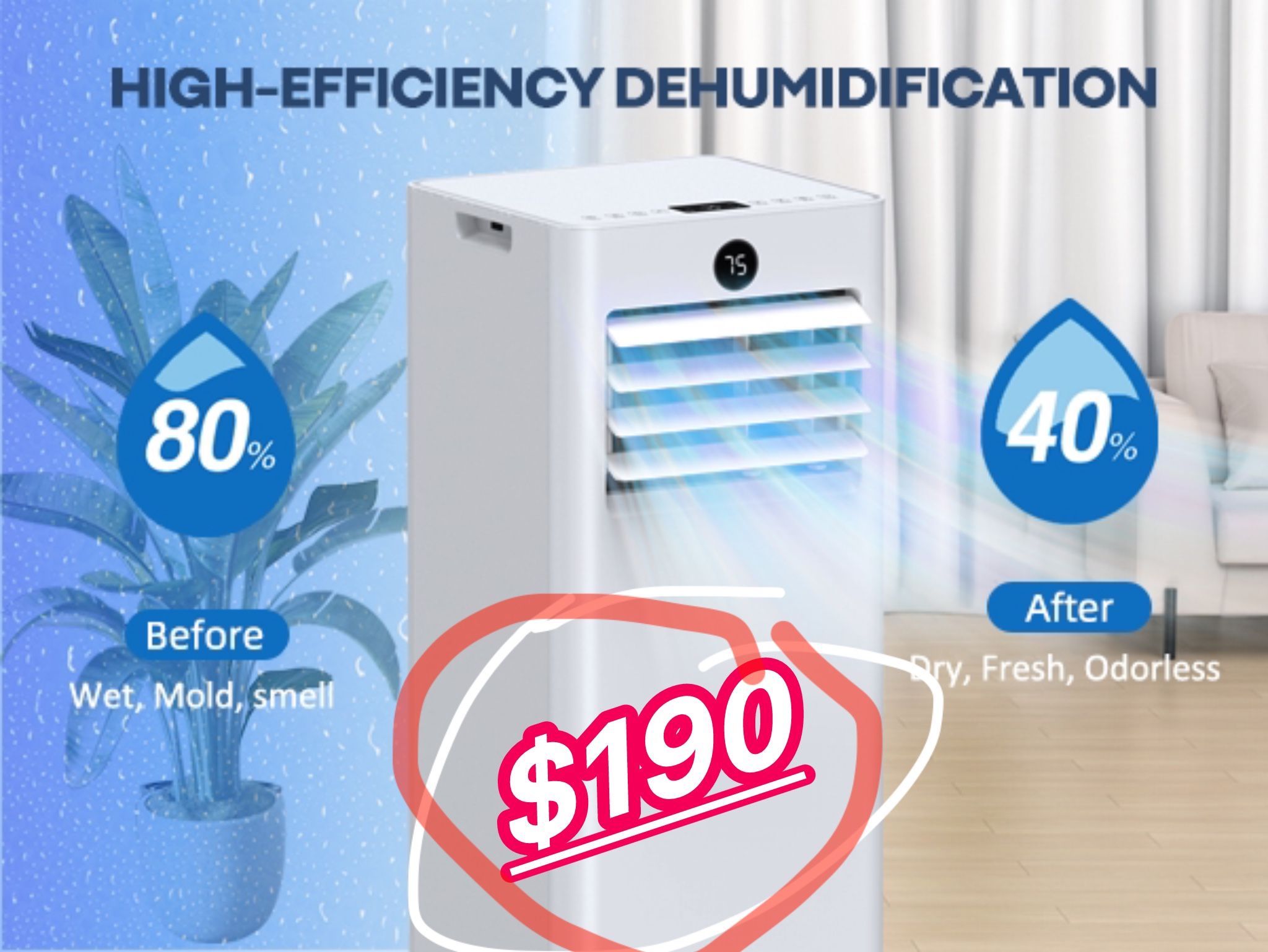 ✨NEW!! Portable Air Conditioner  5-In-1 WiFi Smart, Fan & Dehumidifier, AC— Large Room (750sqft)