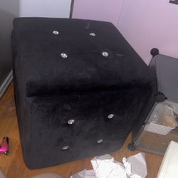 Black Velvet Diamond Storage Ottoman 