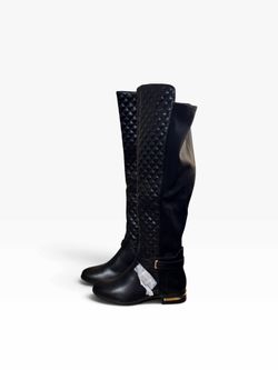 8 1/2 Black Knee-High Quilted Riding Boots