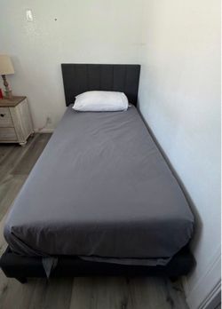 Twin Bed Frame with Upholstered Headboard